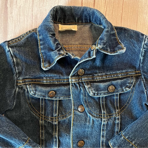 Vtg Pitchriders Dark Wash Jean Jacket Snap Buttons Child 5 6 Western Cowboy - Picture 5 of 16